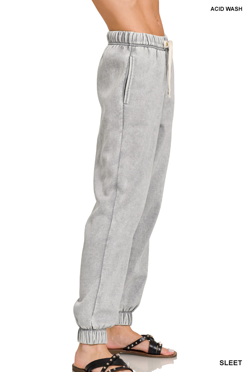 Grey Acid Wash Fleece Sweatpants