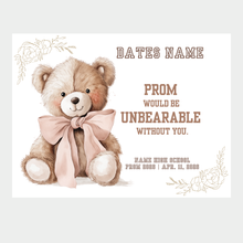 36" x 48" Prom Proposal Banner – Teddy Bear “Prom Would Be Unbearable Without You” Sign – Custom Name & School