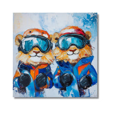 Personalized Ski Animal Canvas Art Print 24x24 | Custom Winter Sports Decor | Kids Room Wall Art | Snowboard Nursery Gift