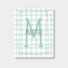 Custom initial canvas in gender-neutral mint green and baby blue for Scandinavian nursery
