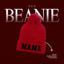 MAMA Embroidered Pom Pom Beanie Cuffed Style