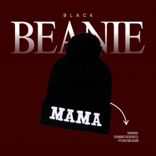 MAMA Embroidered Pom Pom Beanie Cuffed Style