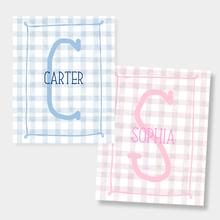 8x10 personalized letter sign in powder blue and lilac for calm modern kids room decor