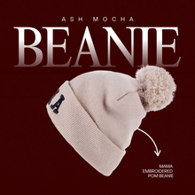 MAMA Embroidered Pom Pom Beanie Cuffed Style