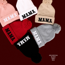 MAMA Embroidered Pom Pom Beanie Cuffed Style