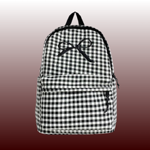 Coquette Bow Embroidered Checkered Backpack Multi-Pocket Design