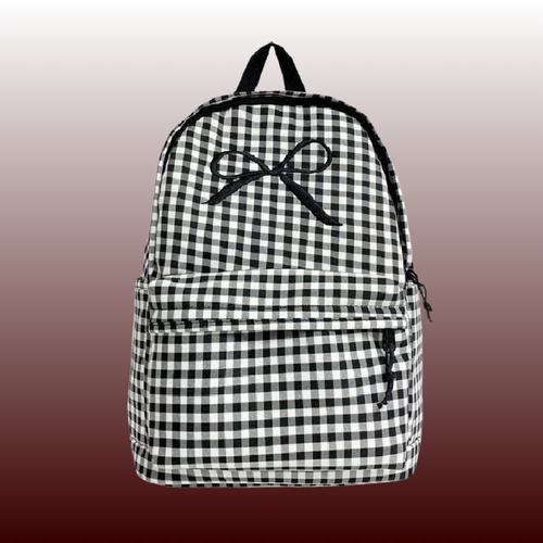 Coquette Bow Embroidered Checkered Backpack Multi-Pocket Design