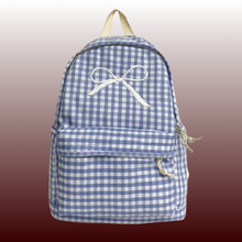 Coquette Bow Embroidered Checkered Backpack Multi-Pocket Design