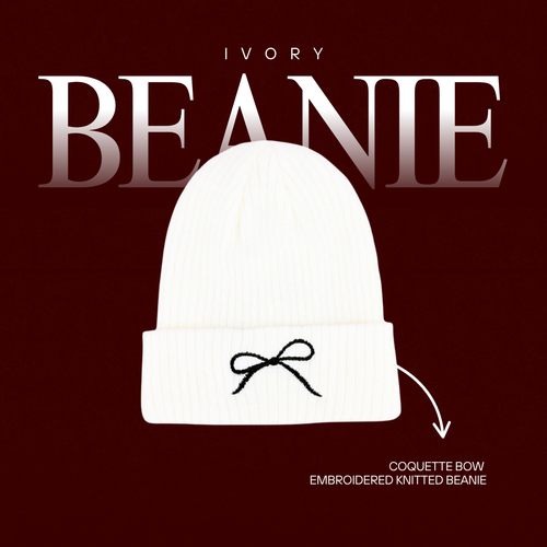 Coquette Bow Embroidered Knitted Beanie Cuffed Style