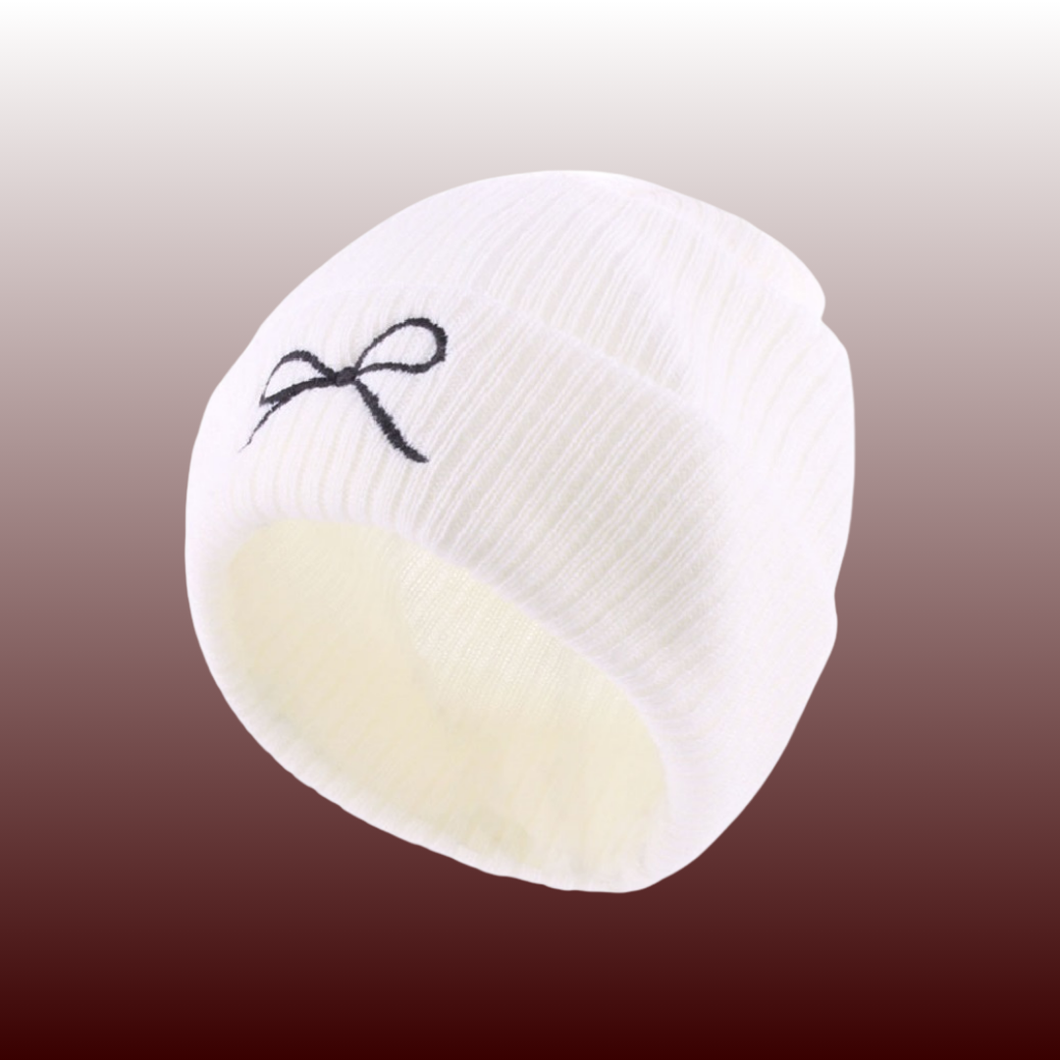 Coquette Bow Embroidered Knitted Beanie Cuffed Style