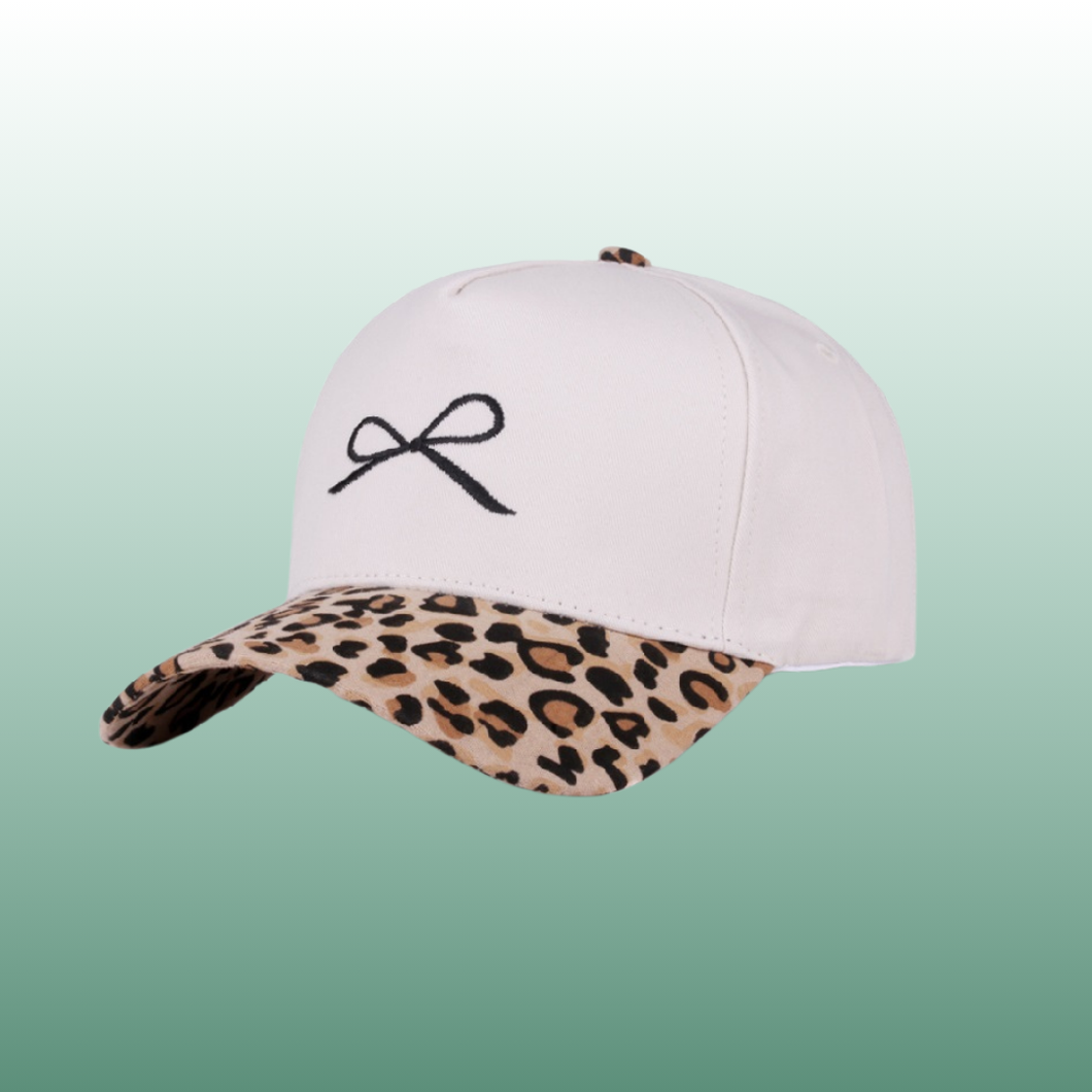 Coquette Bow Embroidered Two-Tone Canvas Cotton Baseball Cap