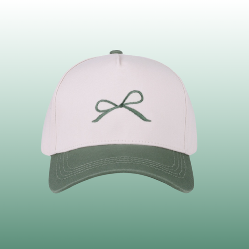 Coquette Bow Embroidered Two-Tone Canvas Cotton Baseball Cap
