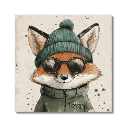 Personalized Ski House Canvas Wall Art | Custom Fox Winter Decor | Mountain Cabin Lodge Gift