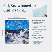 Cozy Ski Lodge Canvas Wall Art 24x24 | Winter Mountain Cabin Print | Snowy Night Landscape | Handmade Winter Decor Gift