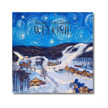 Cozy Ski Lodge Canvas Wall Art 24x24 | Winter Mountain Cabin Print | Snowy Night Landscape | Handmade Winter Decor Gift