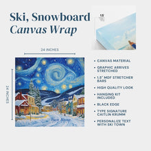 Ellicottville NY Winter Ski Village Canvas Art 24x24 | Snowy Mountain Lodge Decor | Starry Night Style Painting