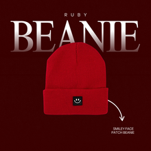 Smiley Face Patch Beanie Stretchy One Size Fits Most