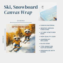 Customizable Ski Raccoons Canvas 24x24 | Personalized Winter Cabin Art | Ski & Snowboard Wall Decor | Mountain Lodge Gift