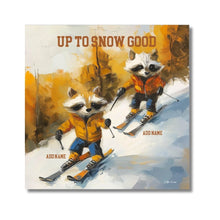 Customizable Ski Raccoons Canvas 24x24 | Personalized Winter Cabin Art | Ski & Snowboard Wall Decor | Mountain Lodge Gift