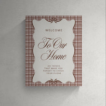 Welcome To Our Home Sign | Coquette Farmhouse 8x10 Canvas Print | Brown Plaid Wall Art | Modern Rustic Entryway Decor | Phone-Free Family Time Quote