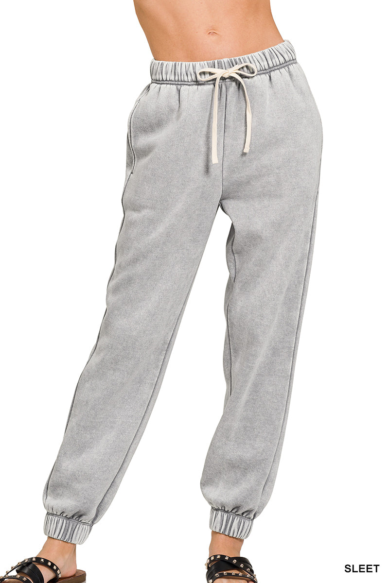 Grey Acid Wash Fleece Sweatpants