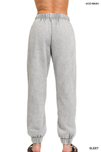 Grey Acid Wash Fleece Sweatpants