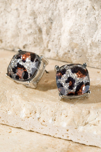 Sliver Leopard Glass Stud