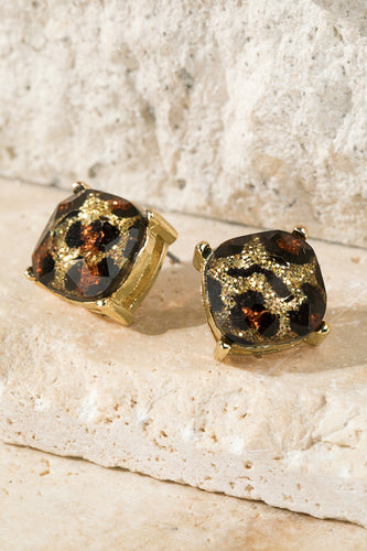 Gold Leopard Glass Stud