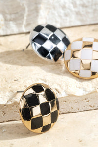 White and Gold Checkered Stud