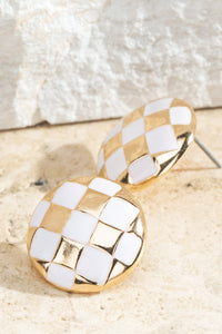 White and Gold Checkered Stud
