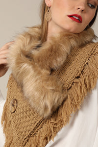 Faux Fur Knitted Scarf Tan