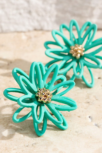Teal Flower Stud