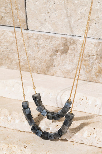 Layered Bead Necklace Grey
