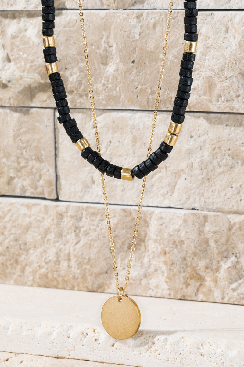 Wooden Beaded Necklace Black